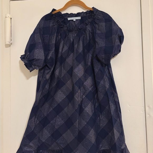 Hill House Katherine Nap Blue Plaid Dress with Ruffle Neckline - Picture 2 of 3